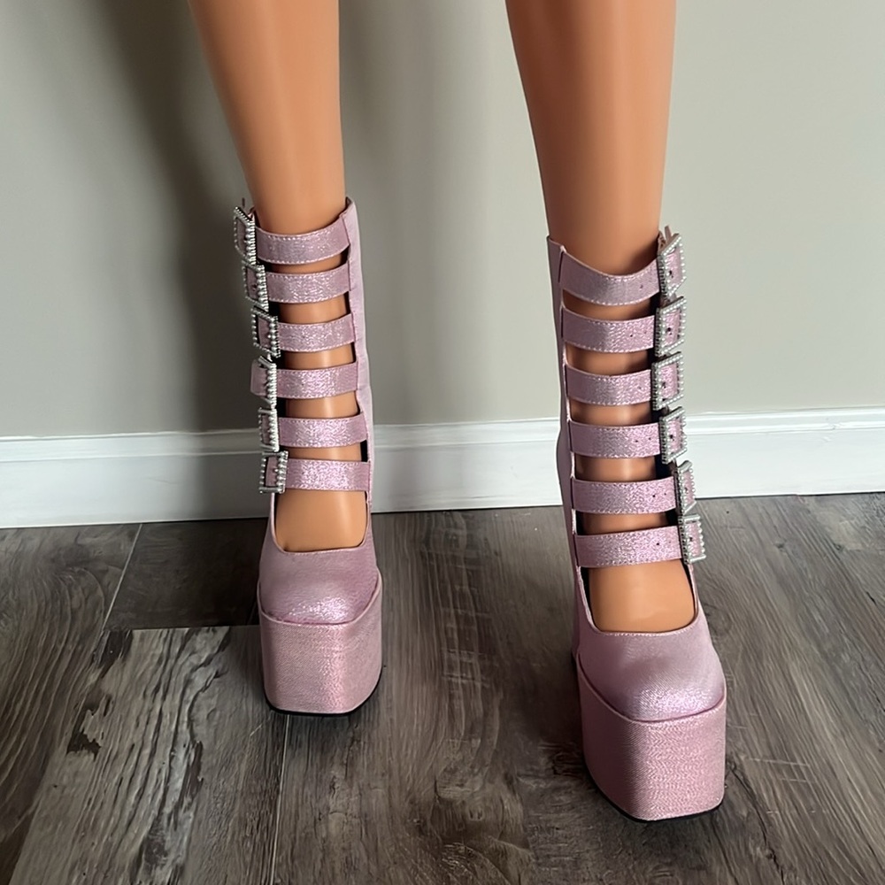 ‼️NWT‼️Dolls Kill X Sugar Thrillz Pink Platform Ankle Boots Size 8 - Picture 6 of 12